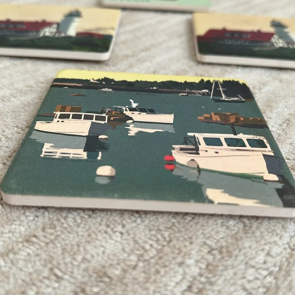CoasterStone Nautical Coasters Set of 4 by Alan Claude Lighthouse Lobster Boats